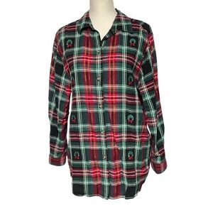 Victoria Jones Woman Tartan Plaid Embroidered Christmas Shirt Womens‎ 1X